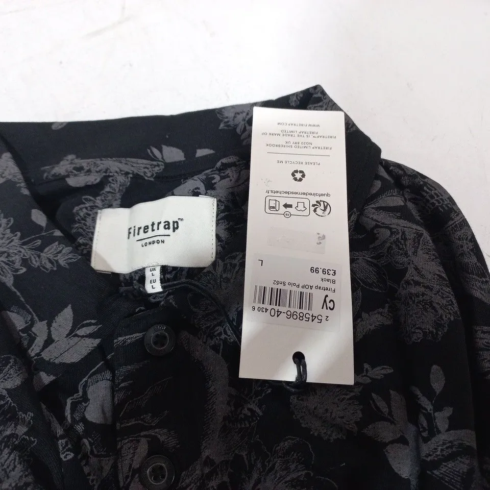 FIRETRAP AOP POLO SHIRT IN BLACK - L