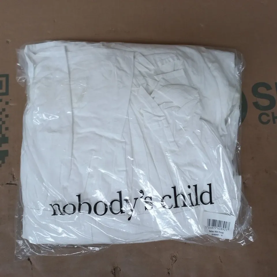 BAGGED NOBODY'S CHILD MADISON MIDI DRESS IN WHITE SIZE 14