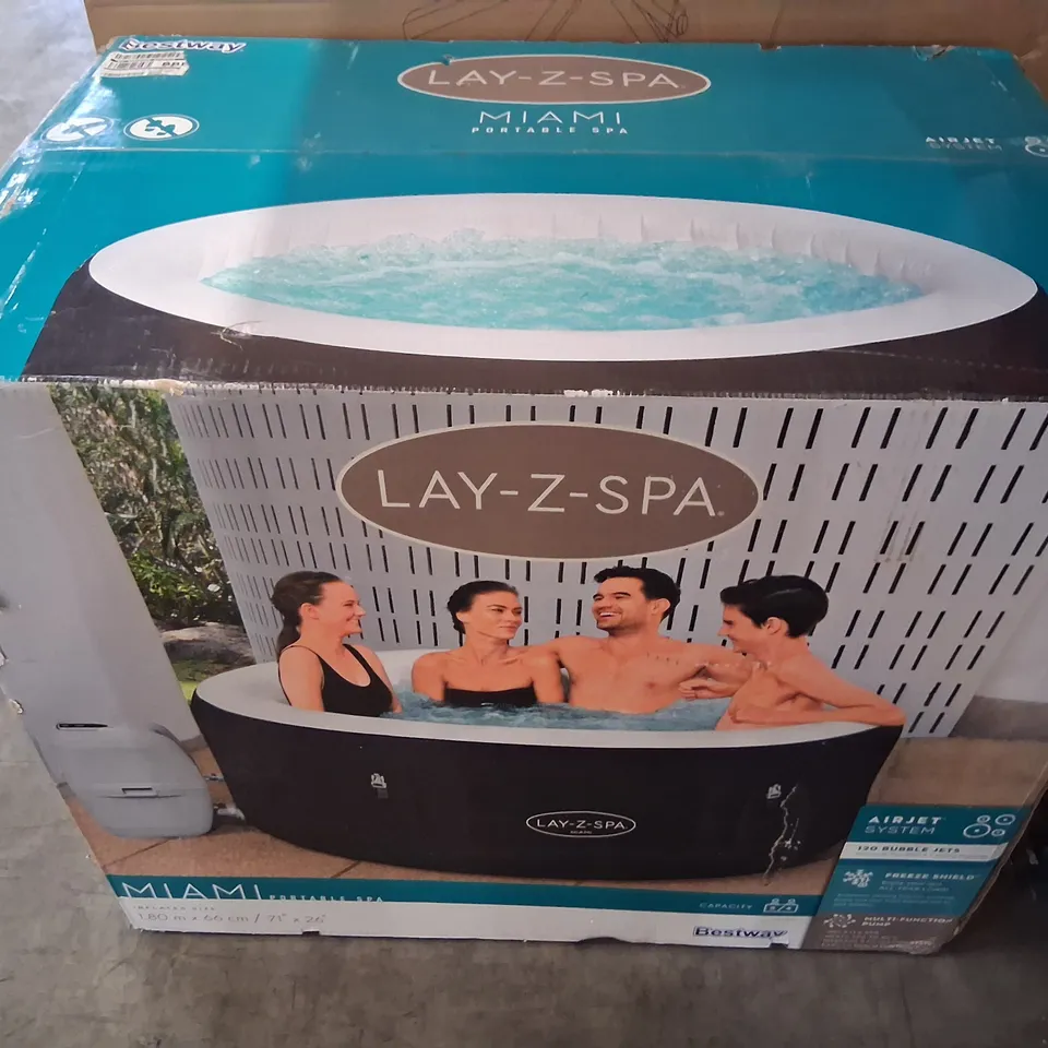 BOXED LAY-Z-SPA MIAMI AIRJET, 2-4 PERSON INFLATABLE HOT TUB