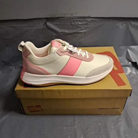 BOXED PAIR OF FITFLOP F-MODE FLOW LEATHER/SUEDE FLATFORM SNEAKERS IN CREAM/PINK PERFECT SIZE UK 8