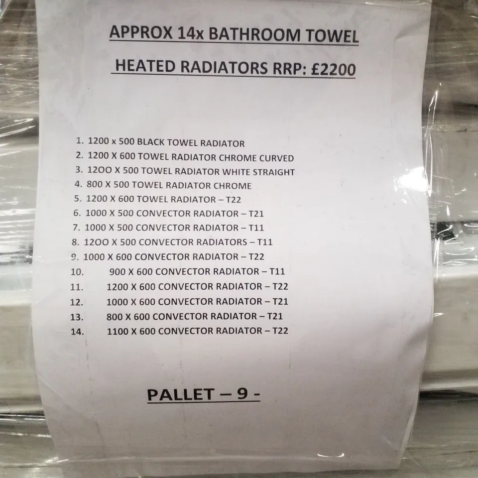 PALLET CONTAINING APPROXIMATELY 14 BATHROOM TOWEL HEATED RADIATORS
