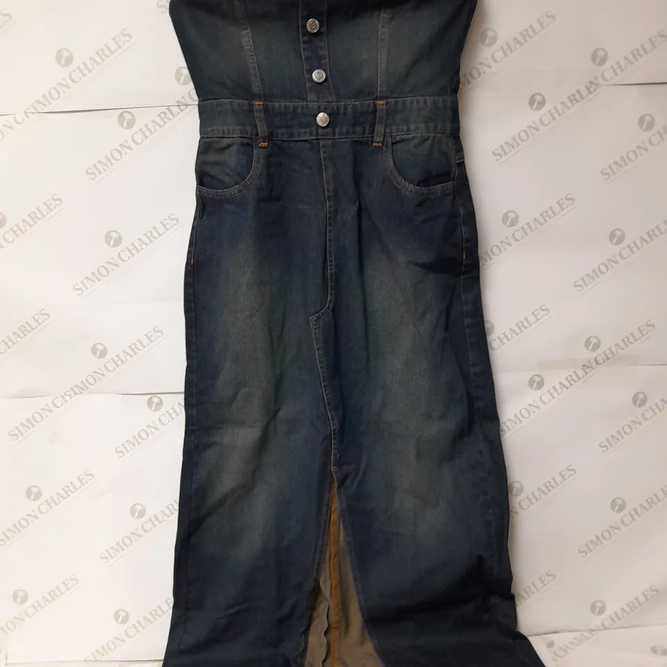MISS SELFRIDGE STRAPLESS DENIM SPLIT FRONT BUTTON UP MAXI DRESS IN DARK WASH SIZE 10
