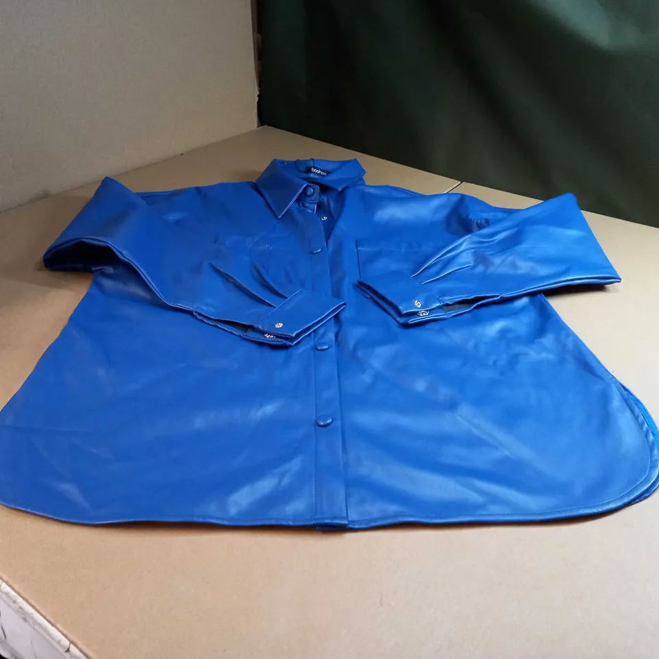 BOOHOO NAVY OVERSIZED CARGO FAUX LEATHER SHIRT - SIZE 12