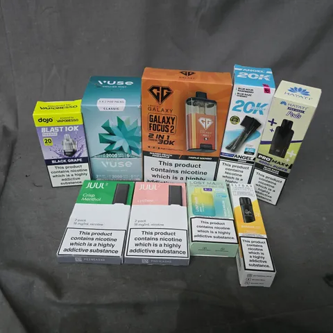 APPROXIMATELY 20 ASSORTED E-CIGARETTE PRODUCTS TO INCLUDE BRANDS SUCH AS DOJO, VUSE, JUUL2, ETC - COLLECTION ONLY