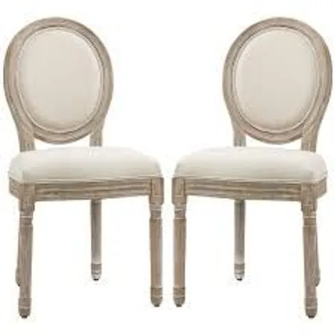 BOXED HOMCOM SET OF TWO FRENCH STYLE WOODEN DINING CHAIRS - CREAM WHITE