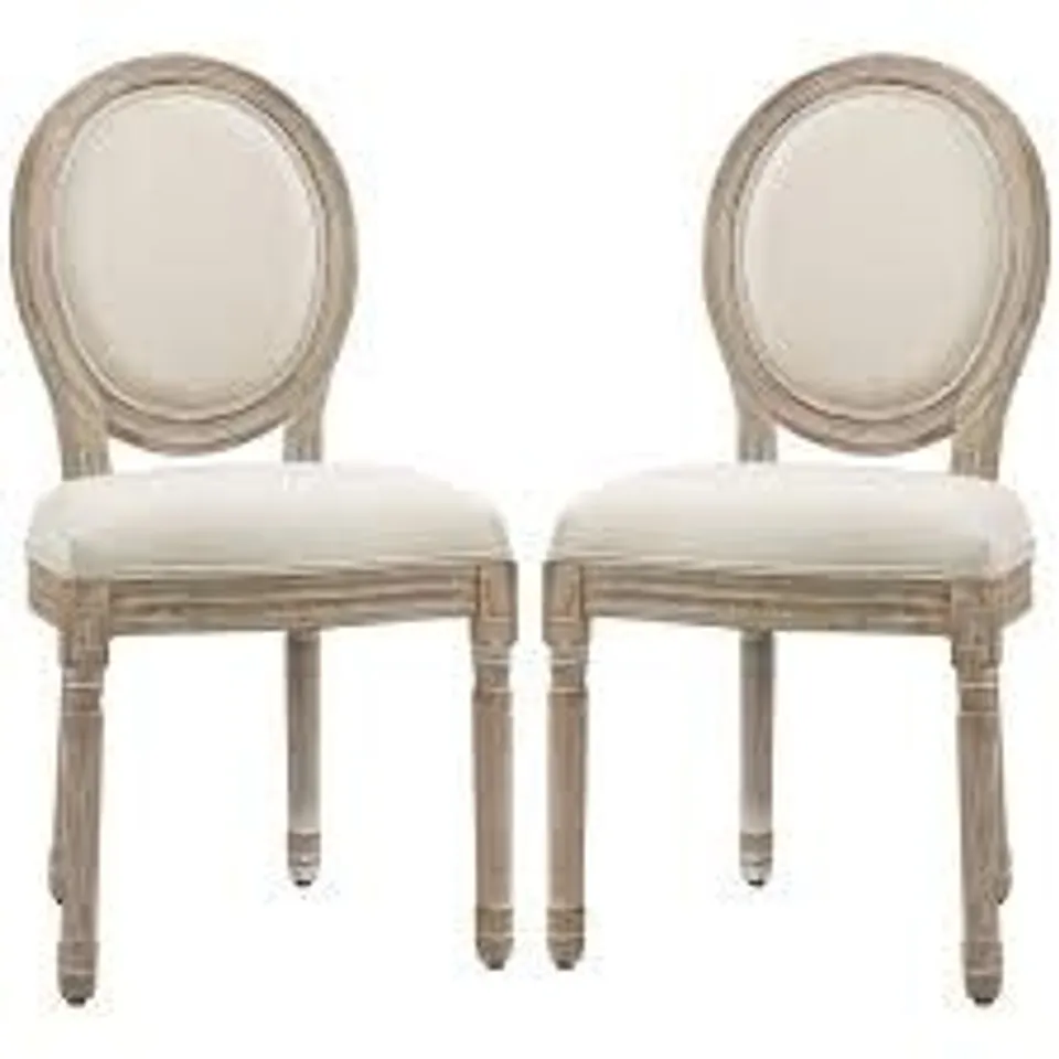 BOXED HOMCOM SET OF TWO FRENCH STYLE WOODEN DINING CHAIRS - CREAM WHITE