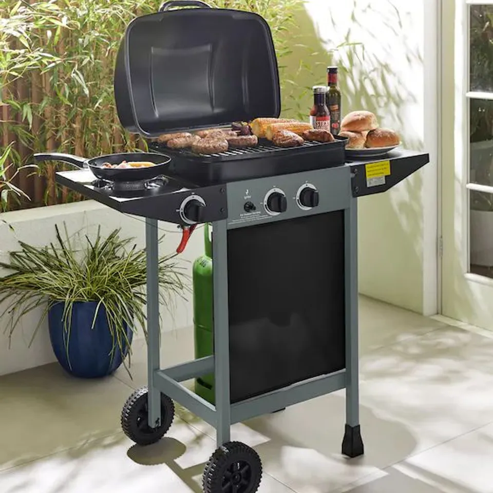 BOXED 2 BURNER GAS BBQ WITH SIDE BURNER 