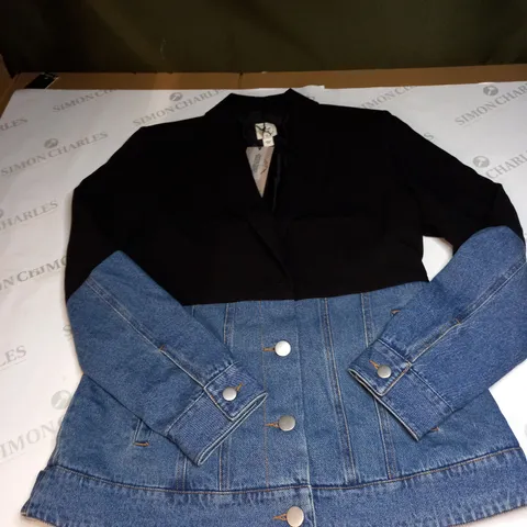 WOMENS DENIM AND FABRIC BLAZER JACKET SIZE 10