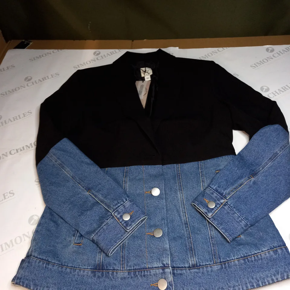 WOMENS DENIM AND FABRIC BLAZER JACKET SIZE 10