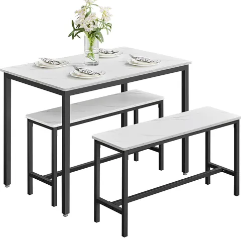 BOXED VASAGLE DINING TABLE WITH 2 BENCHES - WHITE/BLACK