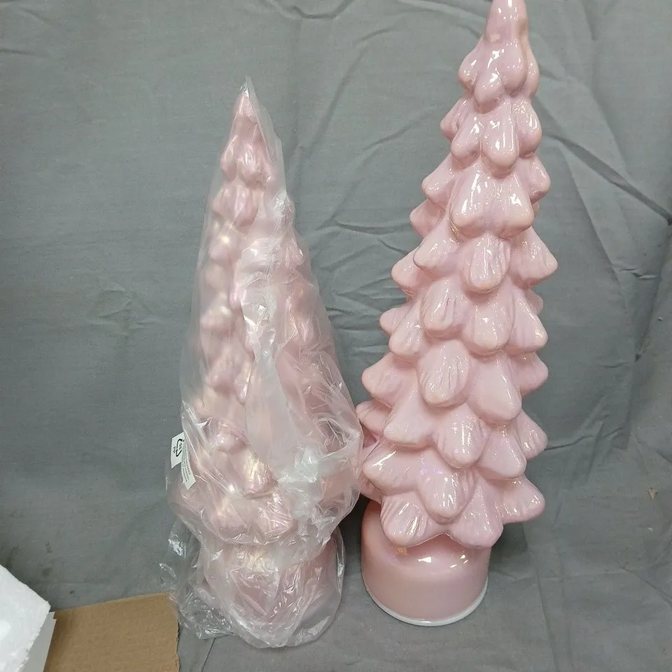 HOME STORIES PINK ROTATING GLASS CHRISTMAS TREE SET OF 2 – PRE-LIT