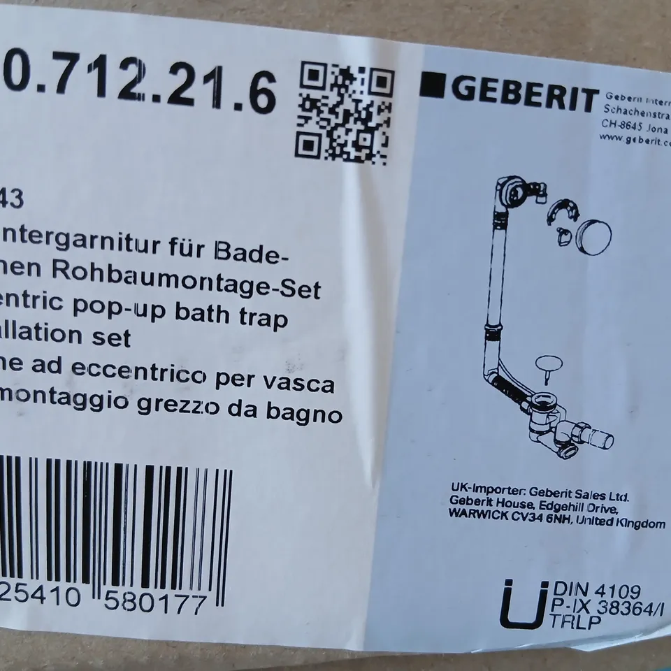 GEBERIT BATH WASTE INSTALLATION SET – ECCENTRIC MOUNTING POP UP BATH TRAP