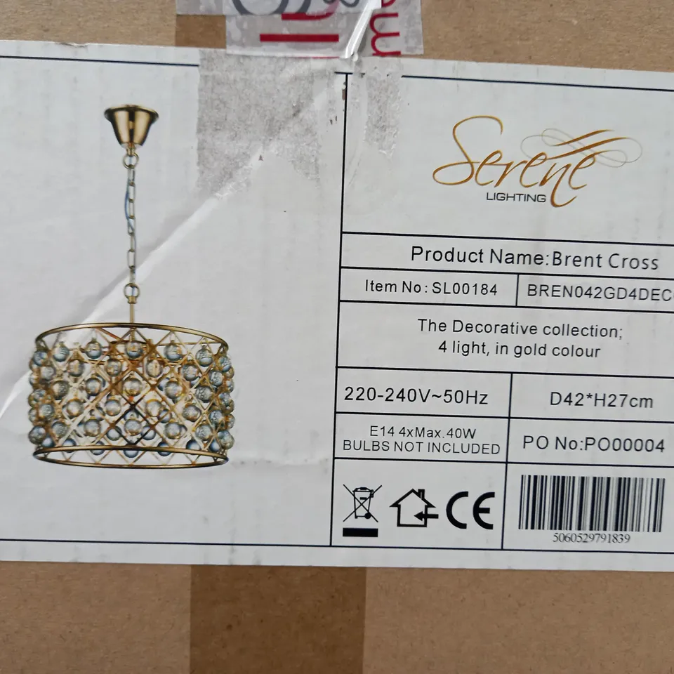 BOXED MILO LIGHTING CASINO 4 LIGHT DRUM PENDANT METAL GOLD