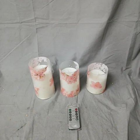 FLAMELESS LED CANDLE SET OF 3 WITH FLORAL DESIGN AND REMOTE
