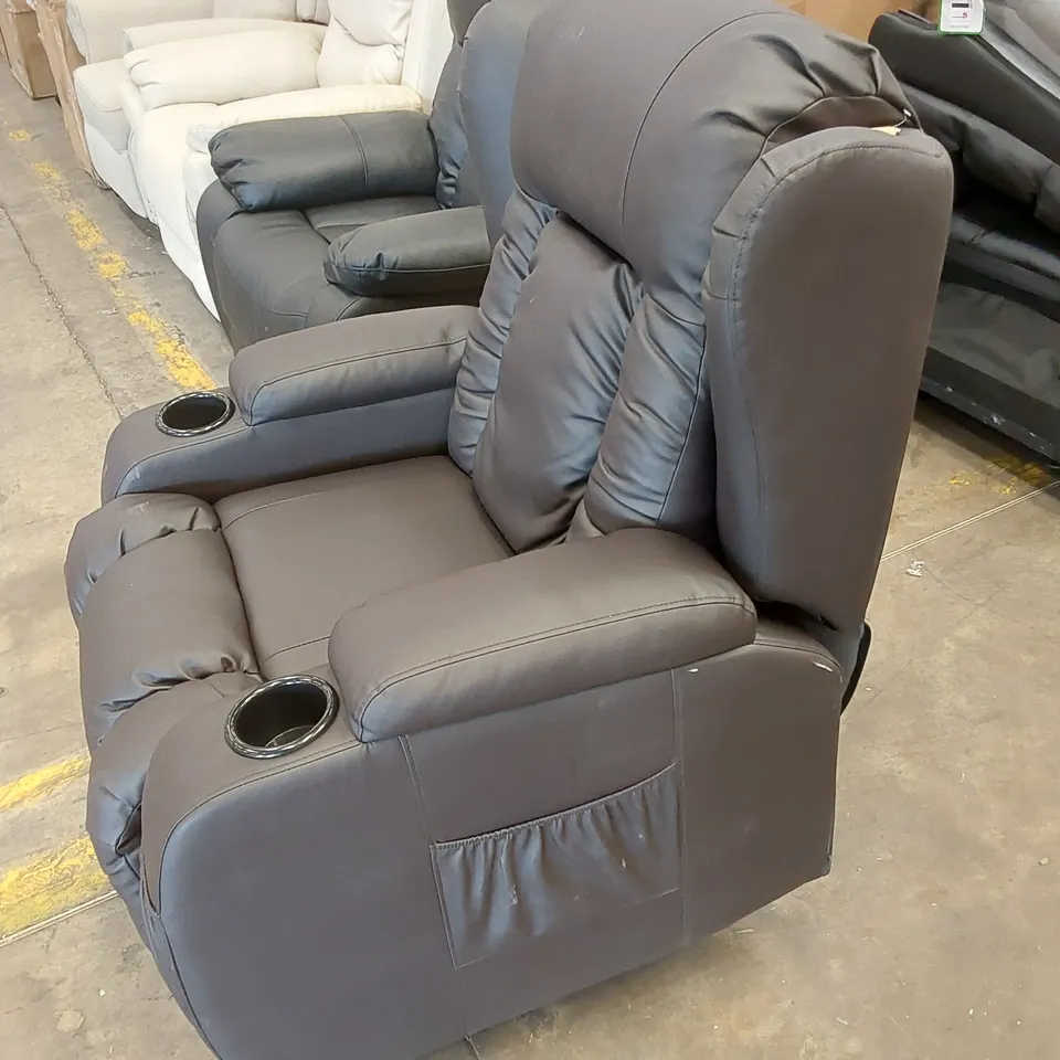 DESIGNER FAUX LEATHER POWER RECLINING CHAIR - BROWN