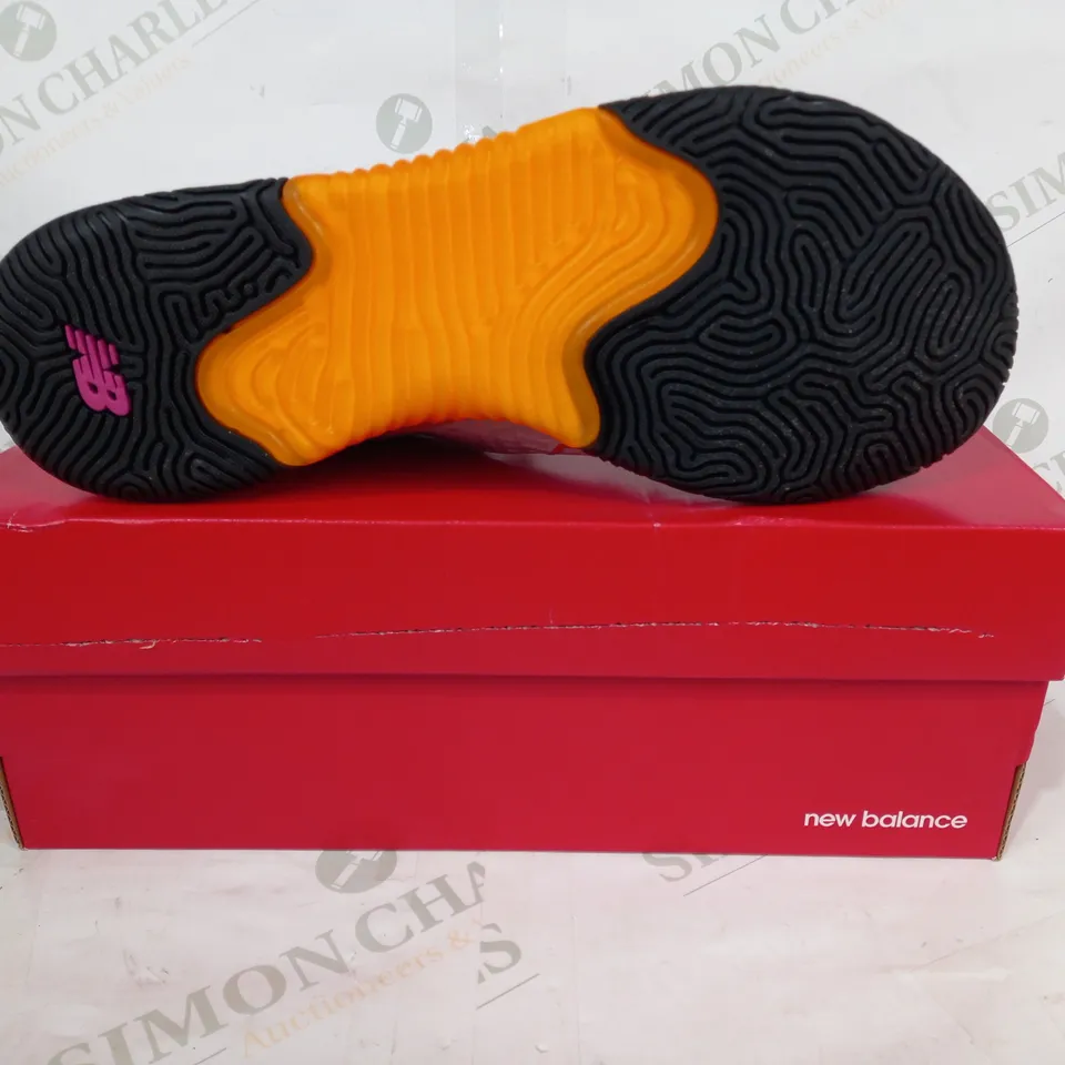 BOXED PAIR OF NEW BALANCE MINIMUS TRAINERS IN GREY/RED/ORANGE UK SIZE 9