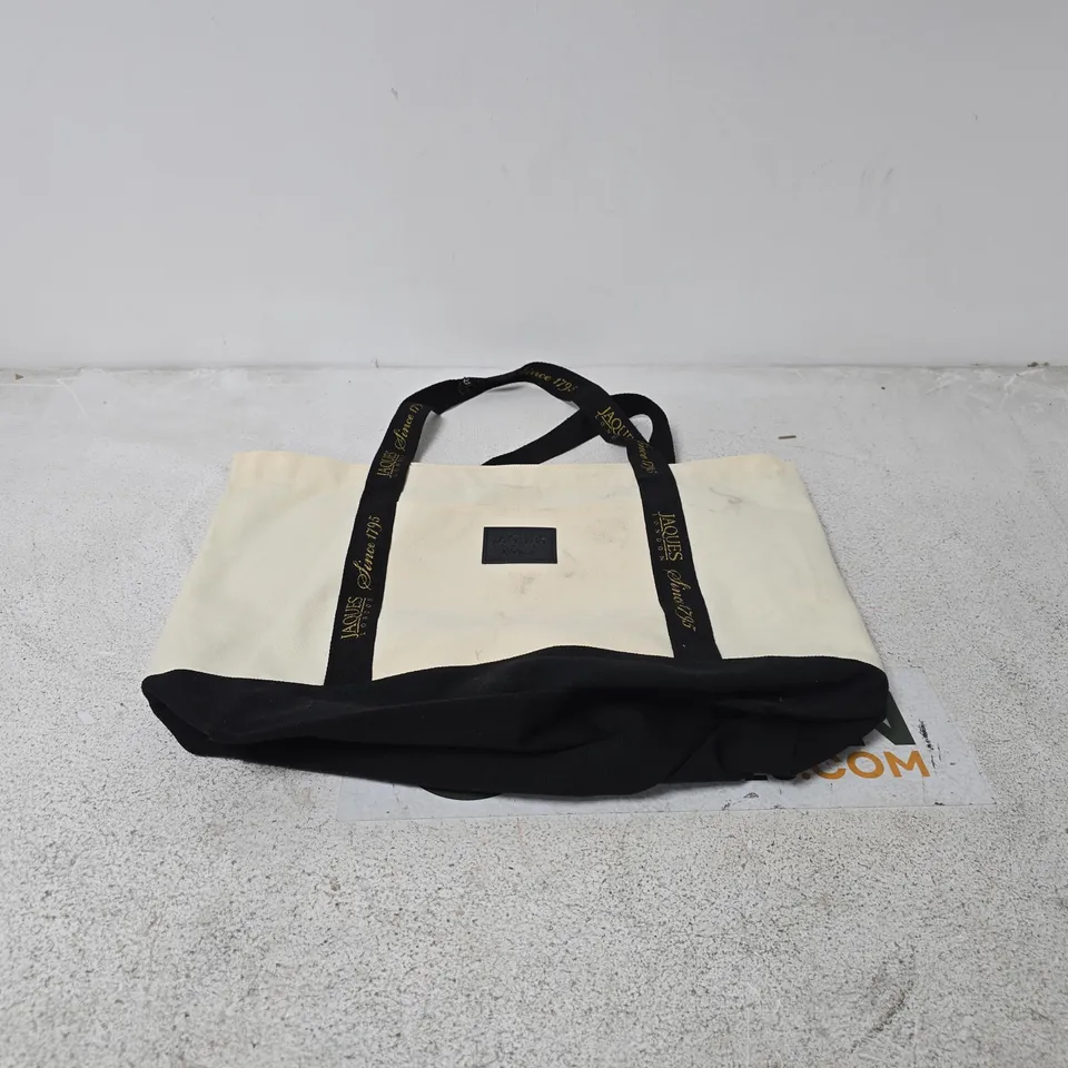 JAQUES LONDON CANVAS TOTE BAG – BEIGE WITH BLACK STRAPS