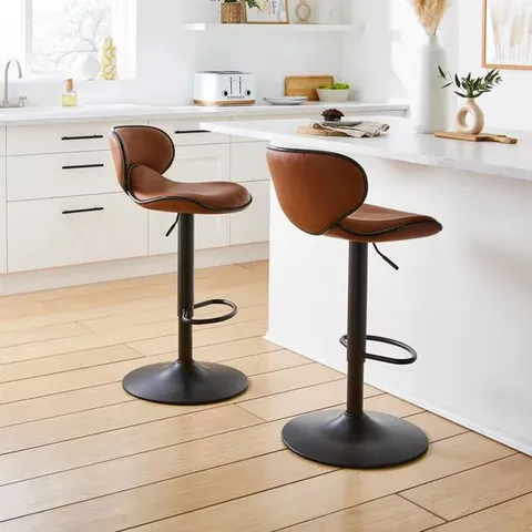 BOXED DONTE ADJUSTABLE HEIGHT SWIVEL BAR STOOL, FAUX LEATHER - TAN (1 BOX)