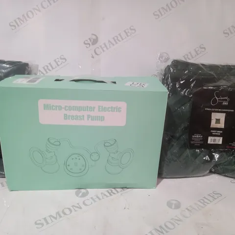 BOX OF APPROXIMATELY 10 ASSORTED HOUSEHOLD ITEMS TO INCLUDE 4 PACK CUT OUT CUSHION COVER, HOUSEWIFE PILLOWCASES, ELECTRIC BREAST PUMP, ETC