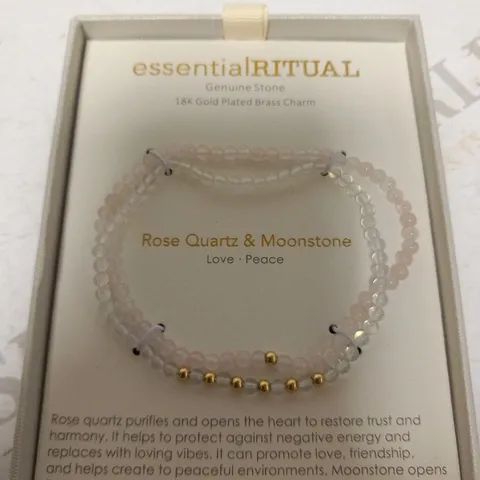 BOXED ESSENTIAL RITUAL GENUINE STONE 18K GOLD PLATED BRASS CHARM ROSE QUARTZ AND MOONSTONE