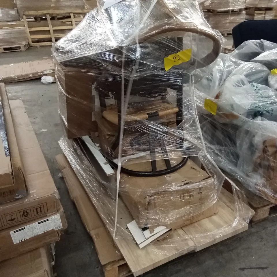 PALLET OF ASSORTED INCOMPLETE DESIGNER FURNITURE PARTS AND PIECES 