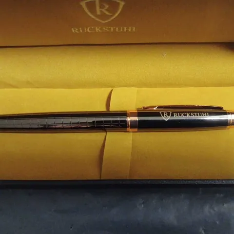 RUCKSTUHL BLACK & ROSE GOLD COLOURED STAINLESS STEEL LUXURY PEN IN GIFT BOX