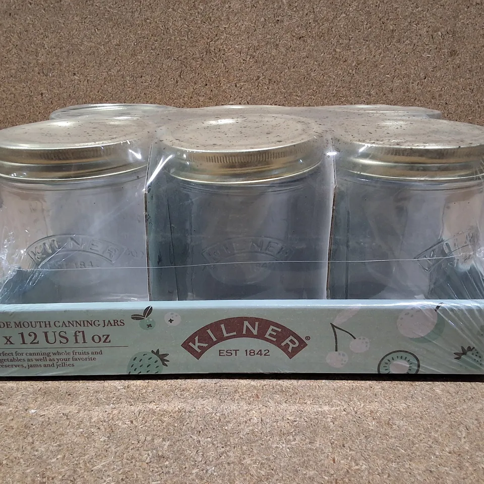 SEALED SET OF 6 KILNER WIDE MOUTH 12 OZ CANNING JARS