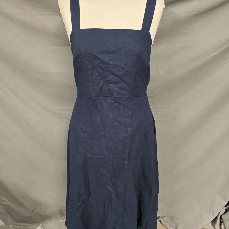 MINT VELVET BOW BACK LINEN DRESS - NAVY - SIZE 10