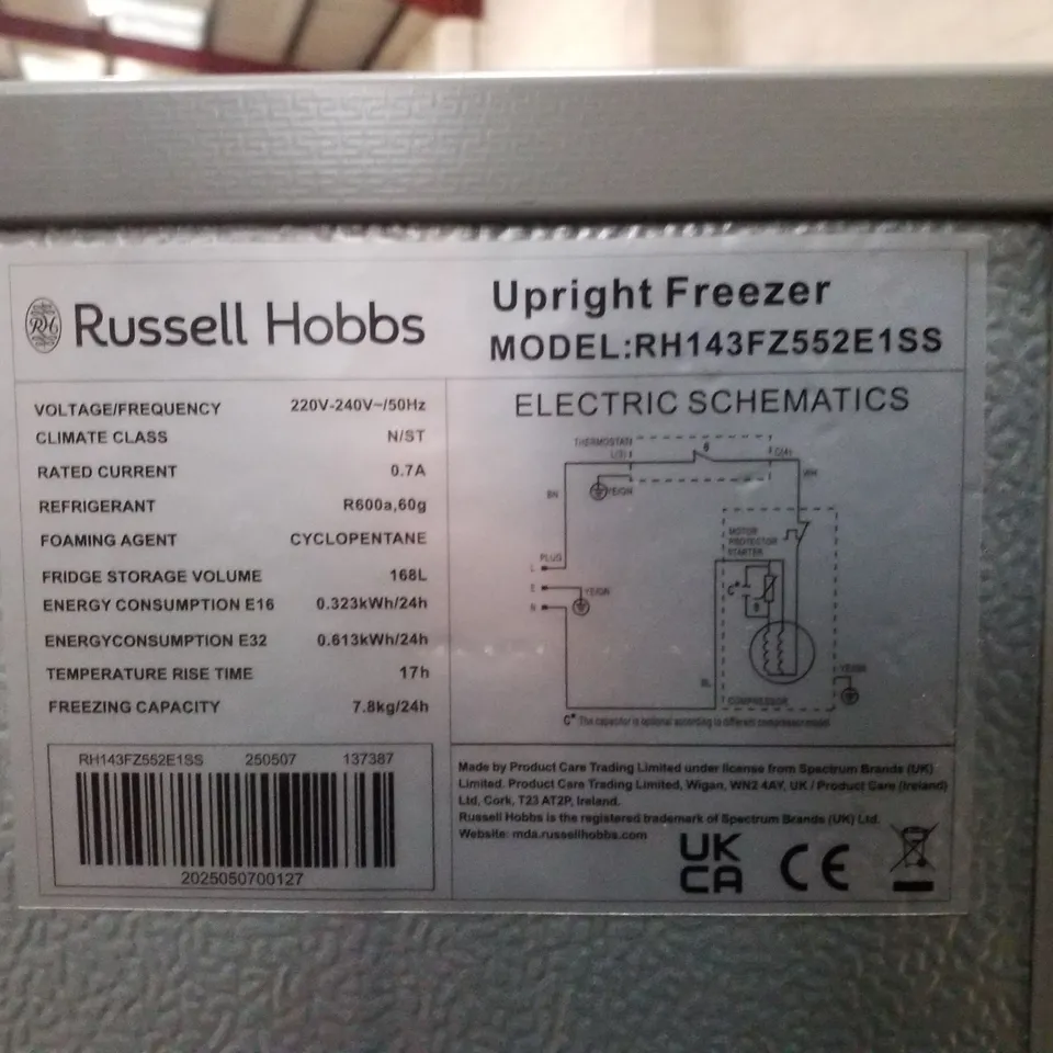 RUSSELL HOBBS RH143FZ552E1SS FREESTANDING UPRIGHT FREEZER