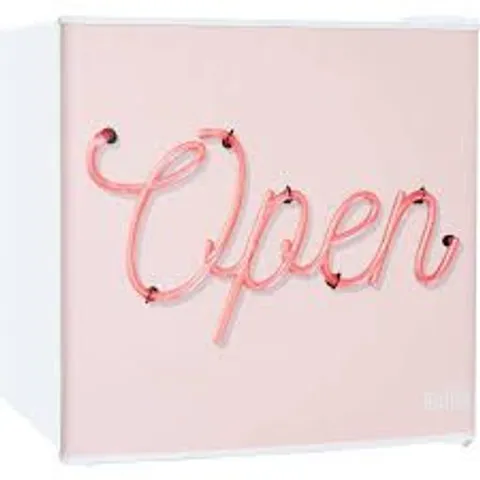 BOXED KUHLA KTTF0E6W-1025 PINK OPEN SIGN DESIGN 45L TABLE TOP MINI FRIDGE