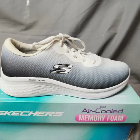 BOXED PAIR OF SKECHERS SNEAKERS – AIR-COOLED MEMORY FOAM, GREY/WHITE - SIZE 6