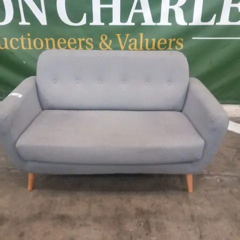 DESIGNER GREY FABRIC TWO SEATER BUTTON BACK SOFA