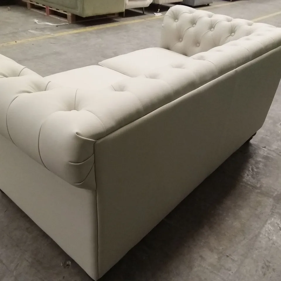 HAMPTON 2 SEATER CHESTERFIELD SOFA, IVORY CLASSIC FAUX LEATHER