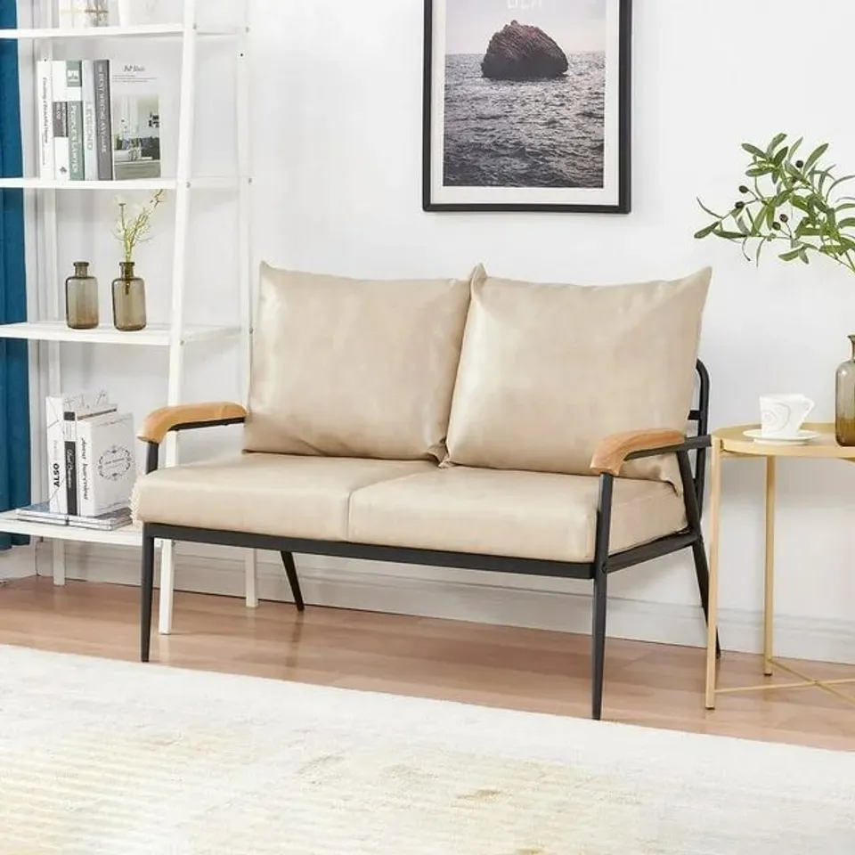 BOXED FAUX LEATHER BEIGE CHAIR (1 BOX)