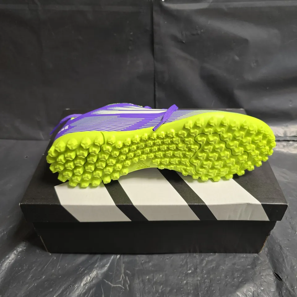 ADIDAS KIDS F50 CLUB TF J FOOTBALL BOOTS - PURPLE & NEON GREEN, UK4