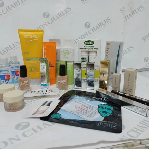 LOT OF 20 ASSORTED HEALTH & BEAUTY ITEMS - TO INCLUDE NILAQUA WATERLESS HAND HEGIERNE PACK / KIEHLS BUTTERMASK FOR LIPS & BURBERRY FRESH GLOW SAMPLE
