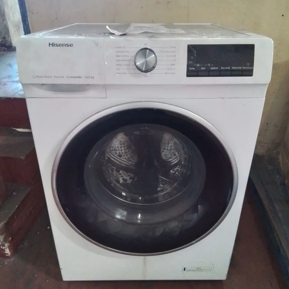 HISENSE FREESTANDING FRONT LOAD 10KG WASHER DRYER IN WHITE