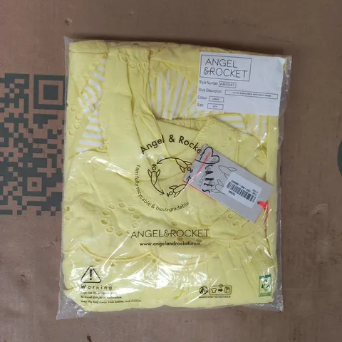 BAGGED ANGEL & ROCKET NATALIE BRODERIE BOW BACK DRESS IN LEMON SIZE 4 YEARS