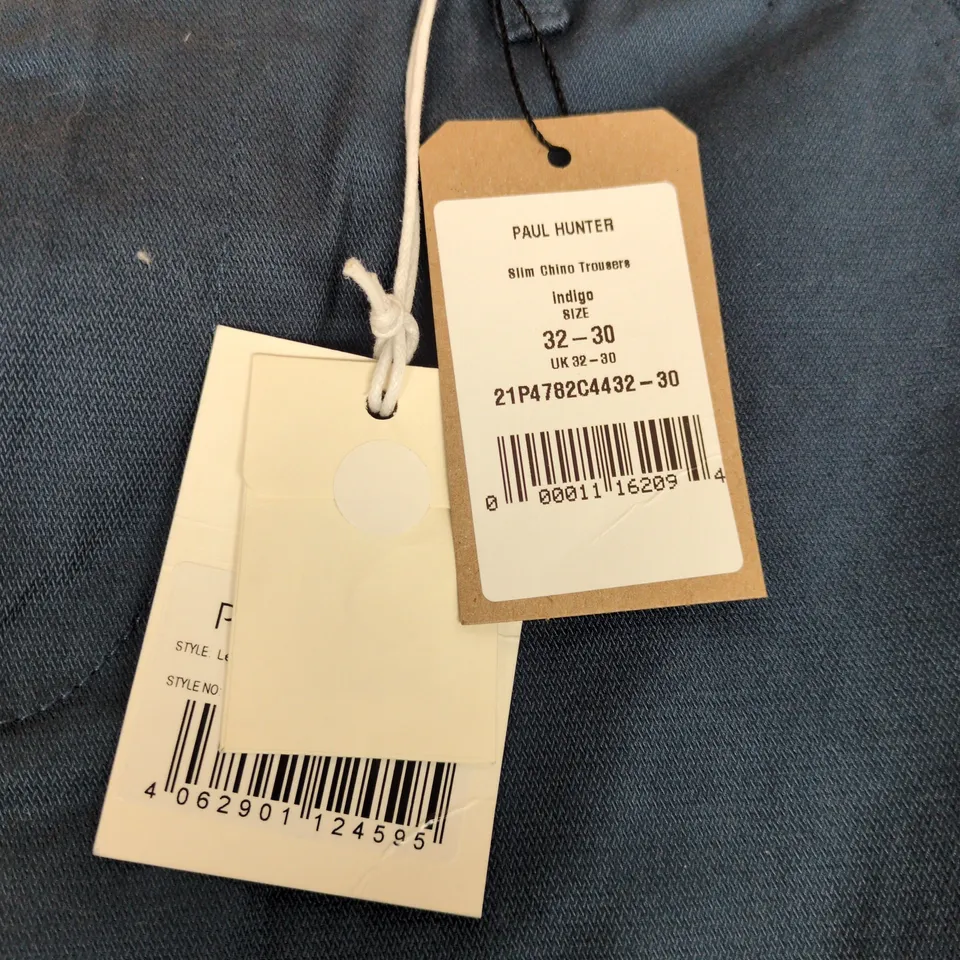 PAUL HUNTER SLIM CHINO TROUSERS – INDIGO, UK 32-30