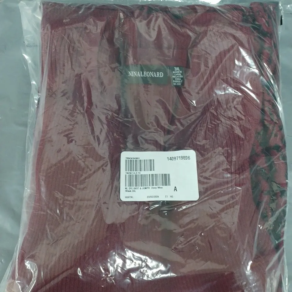 BAGGED NINA LEONARD 2PC SKIRT & JUMPER IN WINE RED - 3XL