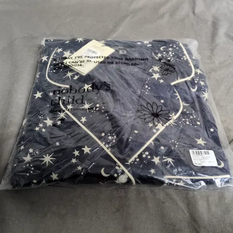 NOBODY'S CHILD NIGHTWEAR NAVY CELESTIAL PRINT PYJAMA SET – SHIRT & TROUSERS, UK M