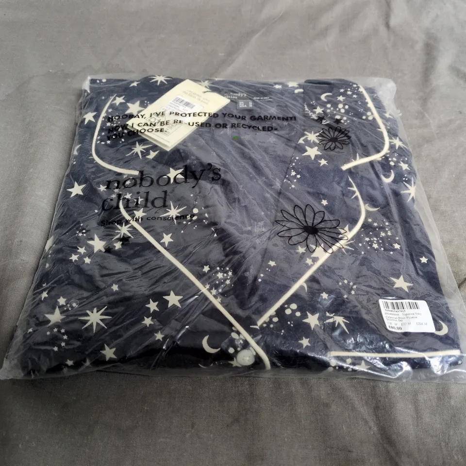 NOBODY'S CHILD NIGHTWEAR NAVY CELESTIAL PRINT PYJAMA SET – SHIRT & TROUSERS, UK M
