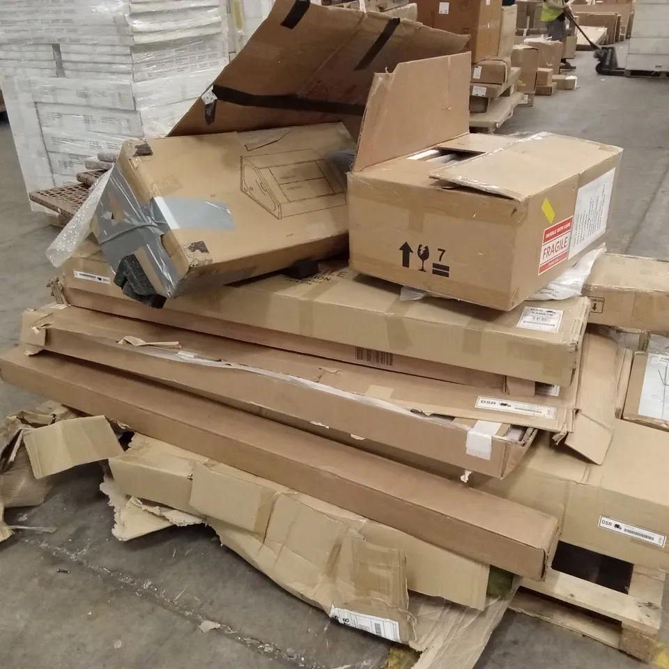 PALLET OF ASSORTED INCOMPLETE FLATPACK FURNITURE PARTS AND PIECES 