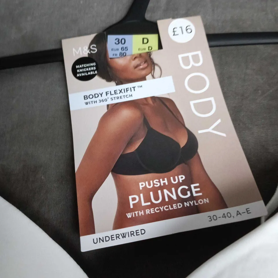 M&S BODY FLEXIFIT UNDERWIRED PUSH UP PLUNGE BRA – UK SIZE 30D – WHITE