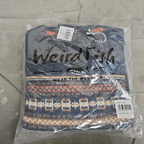 BAGGED WEIRD FISH ORSON FAIR ISLE CREW NECK JUMPER IN MIDNIGHT - LARGE