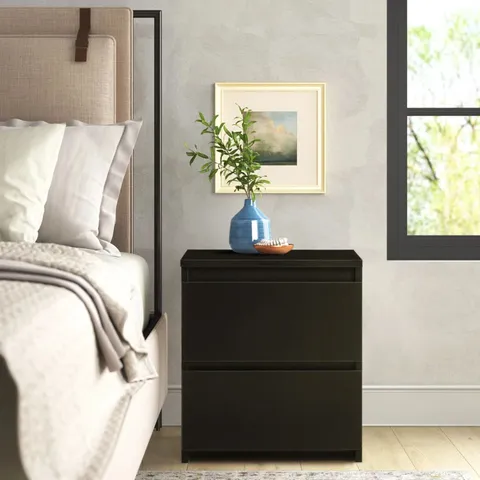 BOXED BLACK MODERN BEDSIDE TABLE