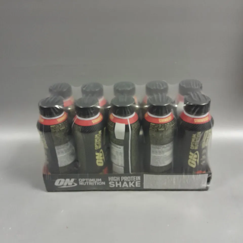 10 X SEALED ON OPTIMUM NUTRITION HIGH PROTEIN SHAKES - 10 X 330ML STRAWBERRY 