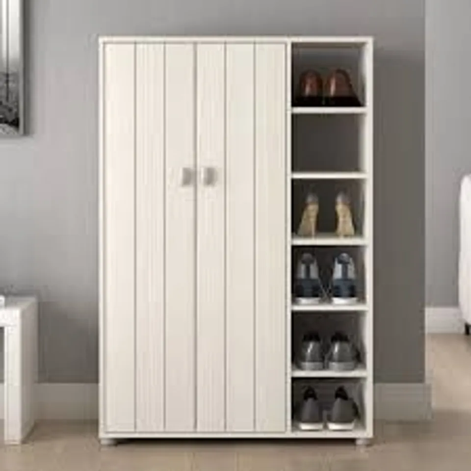 BOXED BIDEFORD TALL SHIELD STORAGE CABINET - WHITE (2 BOXES)