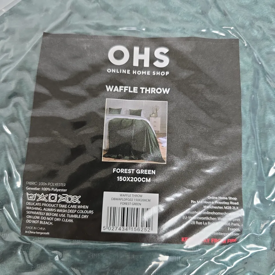 OHS WAFFLE THROW – FOREST GREEN, 150X200CM