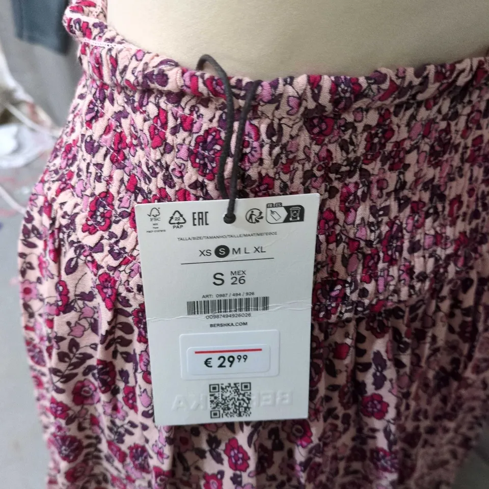 BERSHKA WOMEN'S FLORAL MAXI SKIRT – PINK PRINT, SIZE S